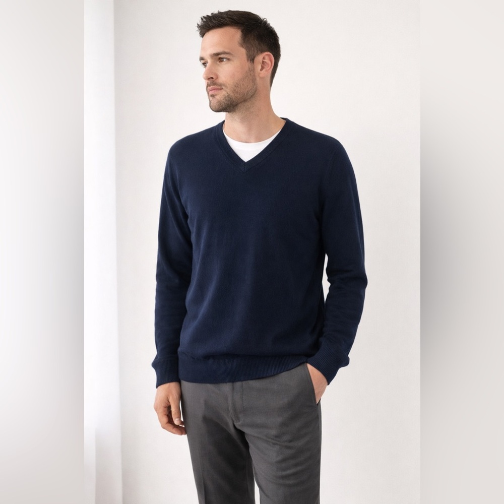 Phenix 100% Cashmere LS V-Neck Navy Blue Sweater Size Medium